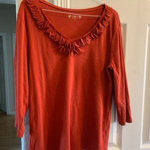 Cato Plus Ruffle neck Orange 3/4 sleeve top L